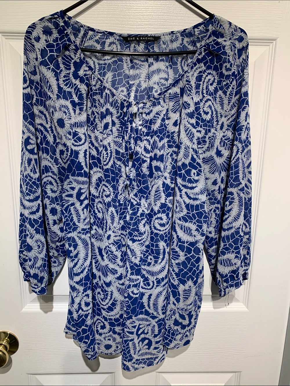 Zach &Rachel womens 3/4 sleeve abstract print blue blouse XL